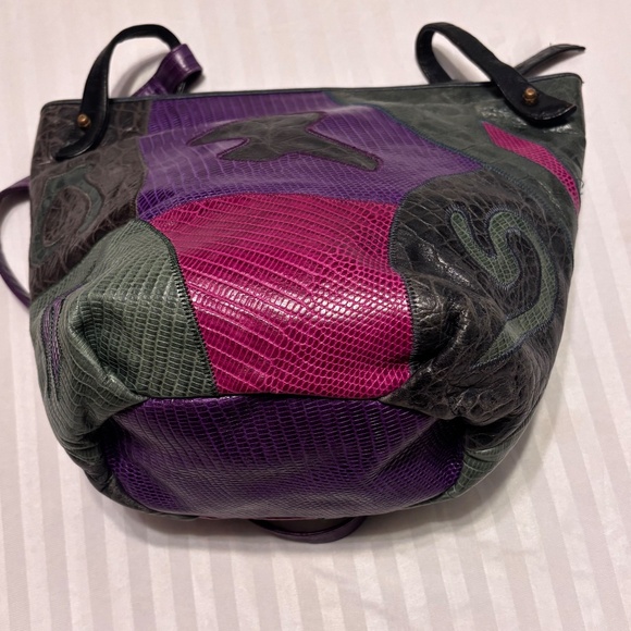 SHARIF Handbag Green Purple & Red Embossed Leather Full Zip - Picture 6 of 14